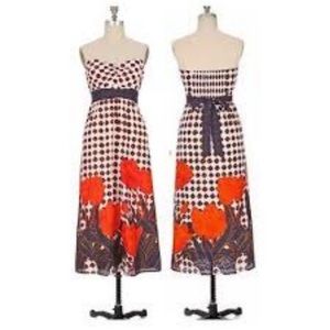 MAEVE Anthropologie TULIP FIELDS STRAPLESS DRESS Midi Length Tie-Back XS 2